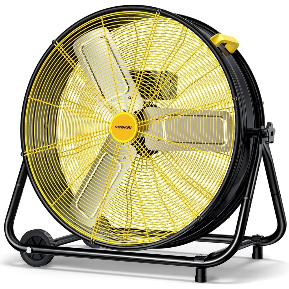 24 Inch Industrial Drum Fan, 320W High Velocity Floor Fan, 3 Speed Heavy Duty Metal Air Circulator, 360° Tilt