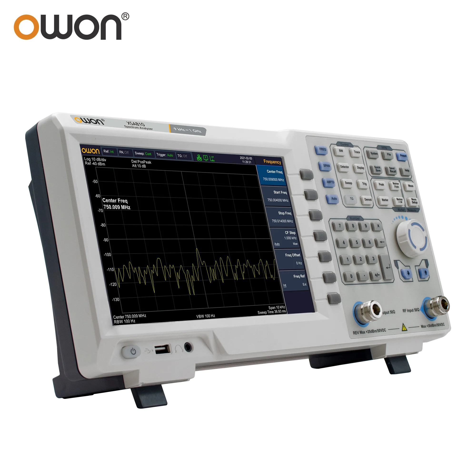 OWON XSA800 Series Spectrum Analyzer Frequency Range from 9 kHz up to 1.5 GHz resolution ratio 1280×800 9 inches LCD XSA805/815