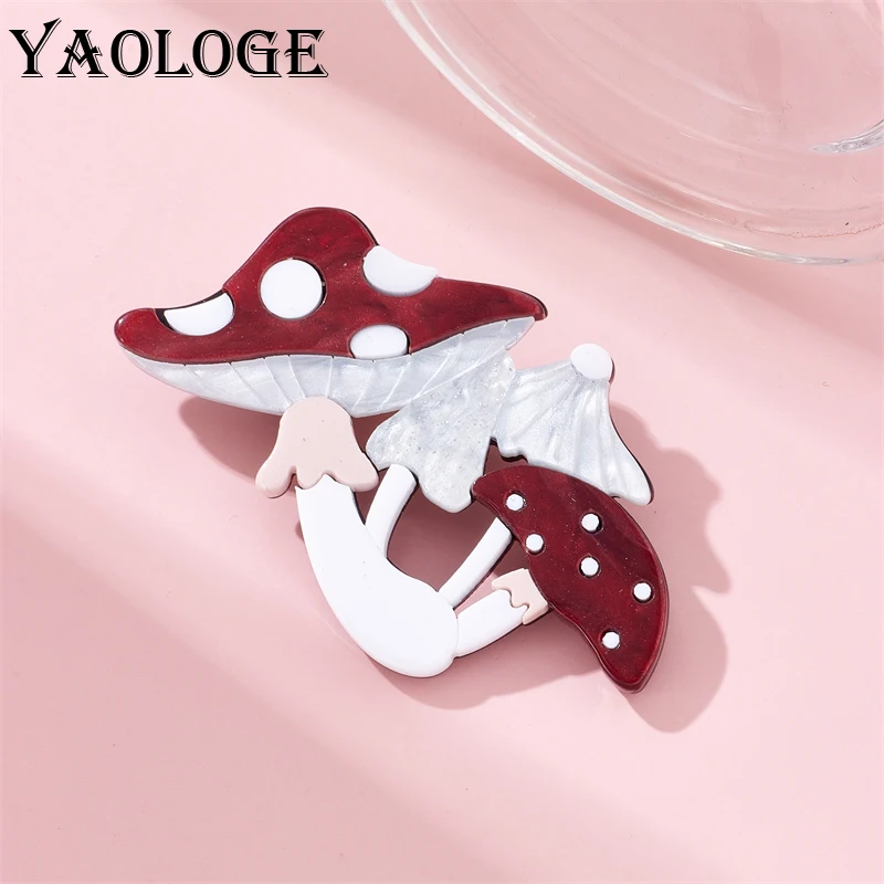 YAOLOGE Acrylic Mushroom Brooches For Women Unisex New Trend Lovely Food Badge Party Casual Brooch Pins Handmade Jewelry Gifts