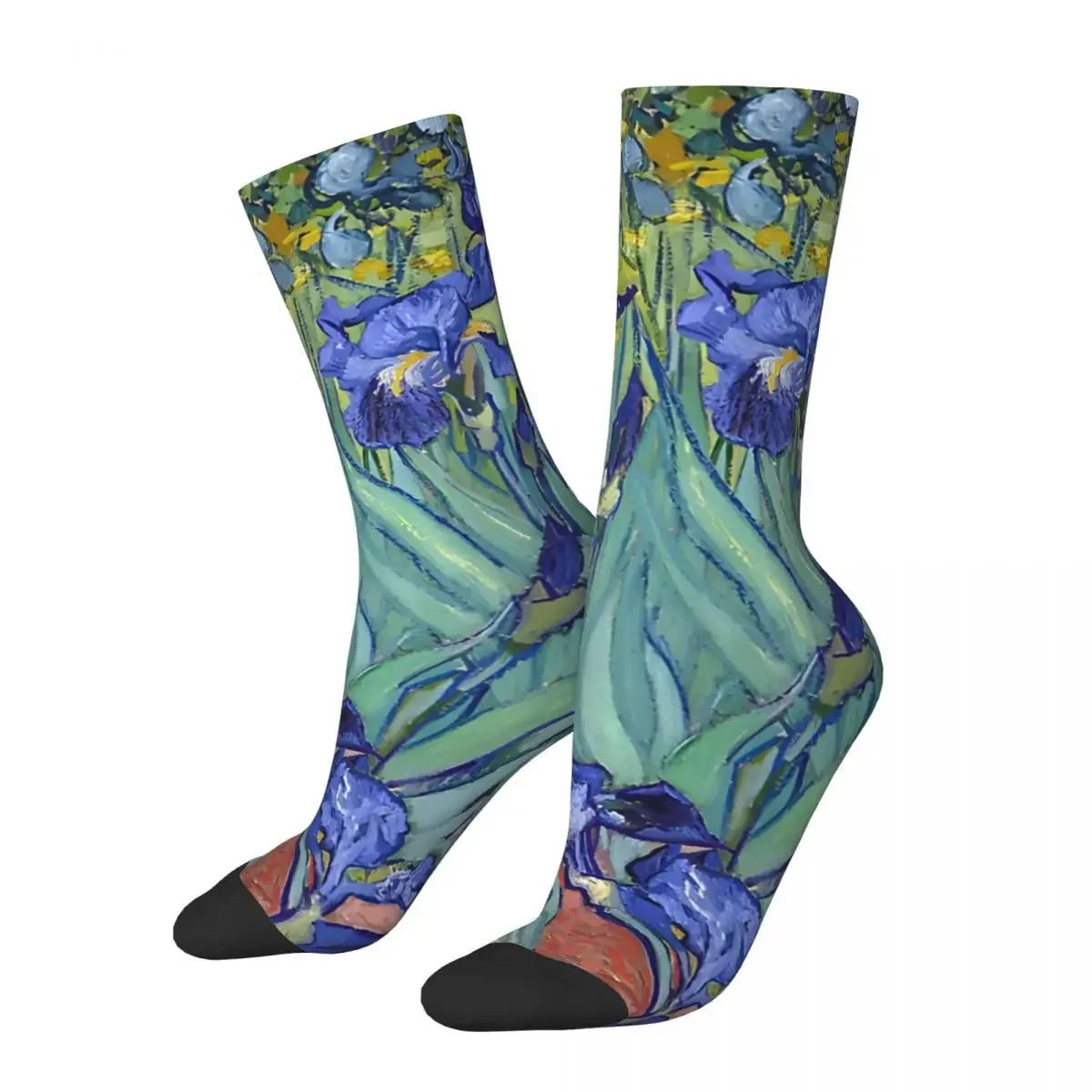 Funny Crazy Sock for Men Irises Hip Hop Harajuku Van Gogh Happy Quality Pattern Printed Boys Crew compression Sock Novelty Gift