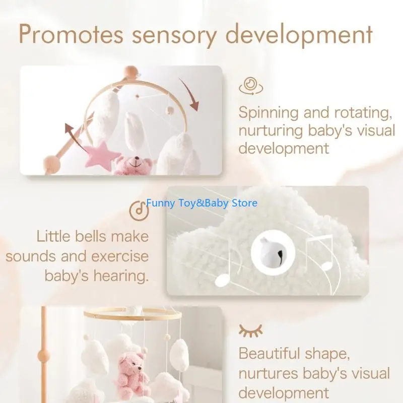 Mobile berceau bébé en polaire avec jouet Animal doux pour les nouveau-nés, jouet cloche développement sensoriel