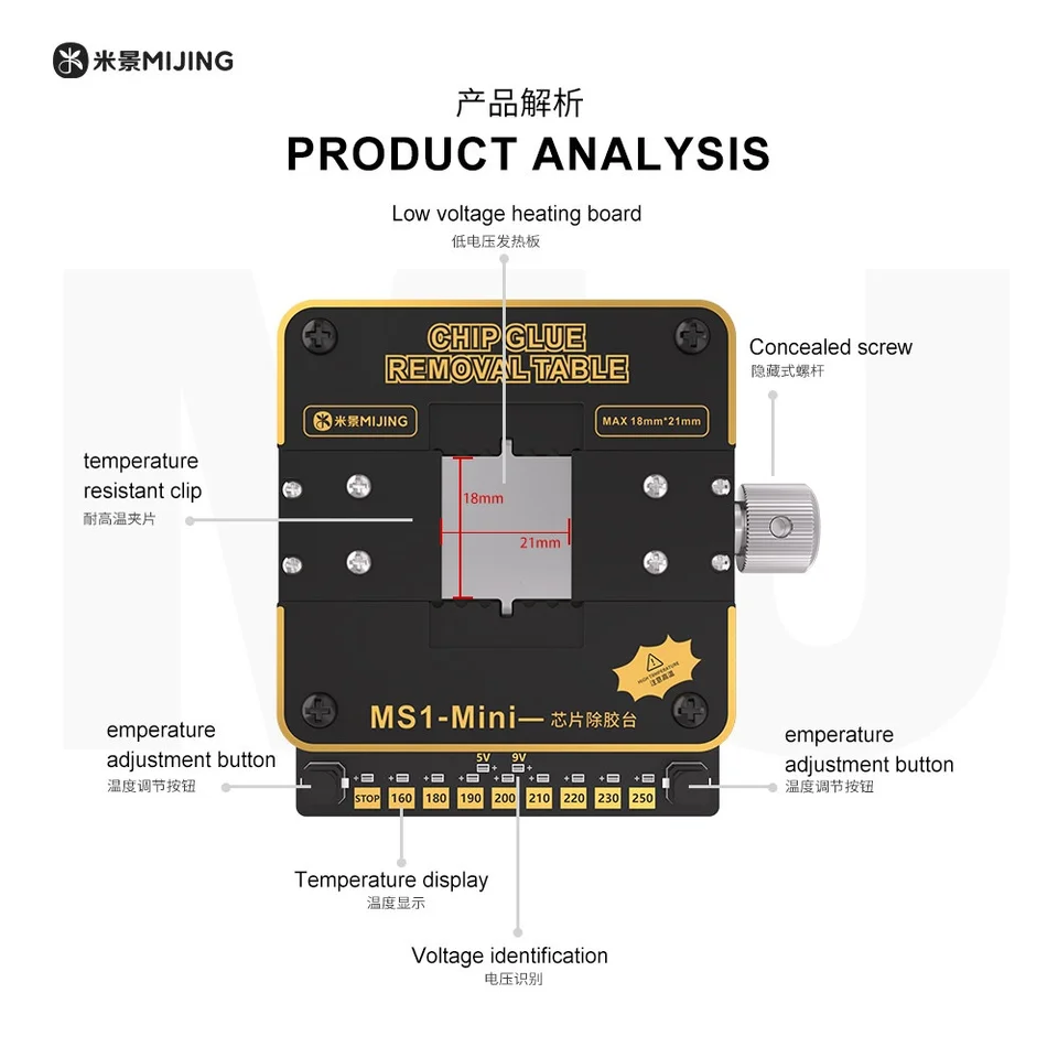 Mijing MS1 Mini Plataforma de Desoldado para Remoción de Pegamento de Chips IC en Placas de Celulares con Calentamiento 5