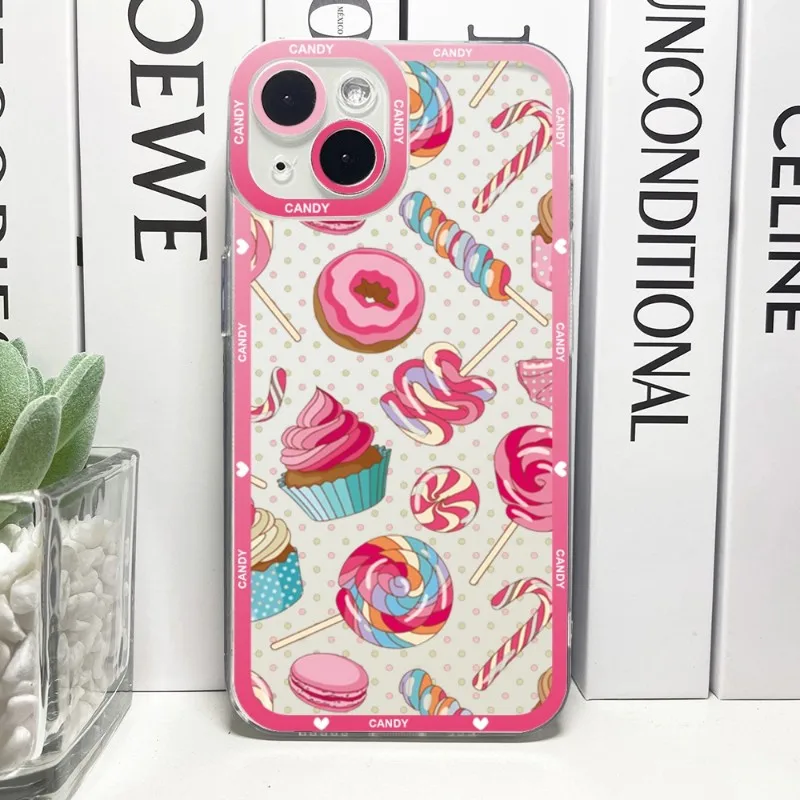 Cute Candy Donuts Phone Case Telefoon For IPhone 14ProMax 13 14 12 11 Pro Max Mini Transparent Angel Eyes Cover