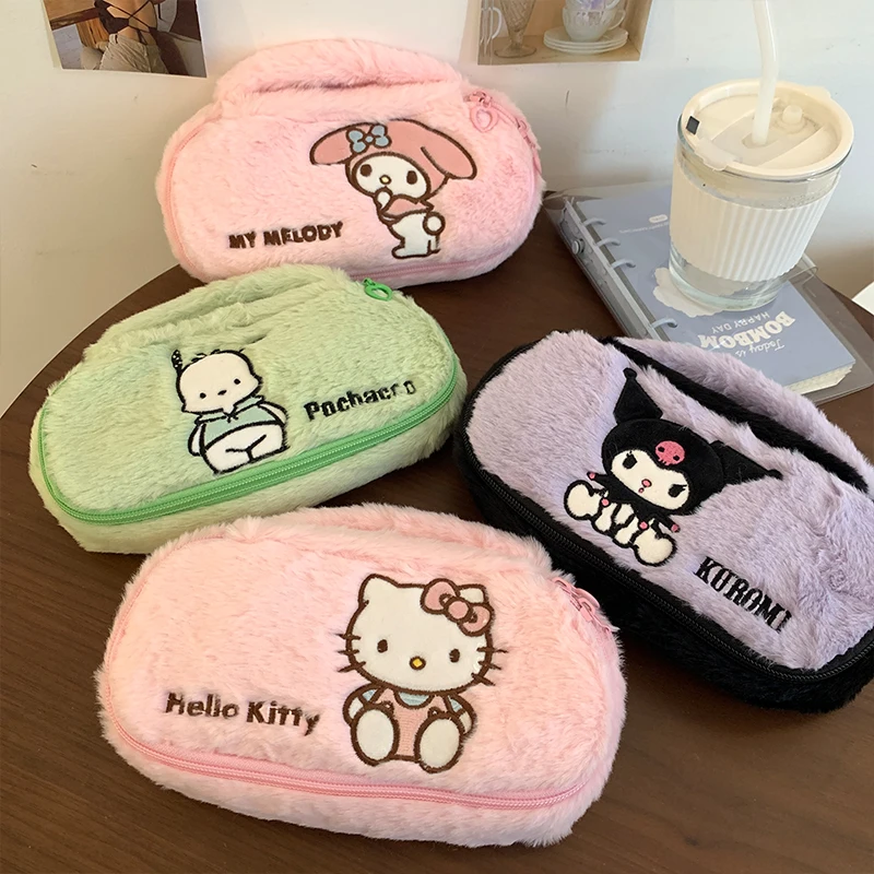 Sanrio Shoulder Bag Plush Kuromi Handbag My Melody Kawaii Hello Kitty Pencil Case Makeup Pouch Women Gift Girl Tote Bag