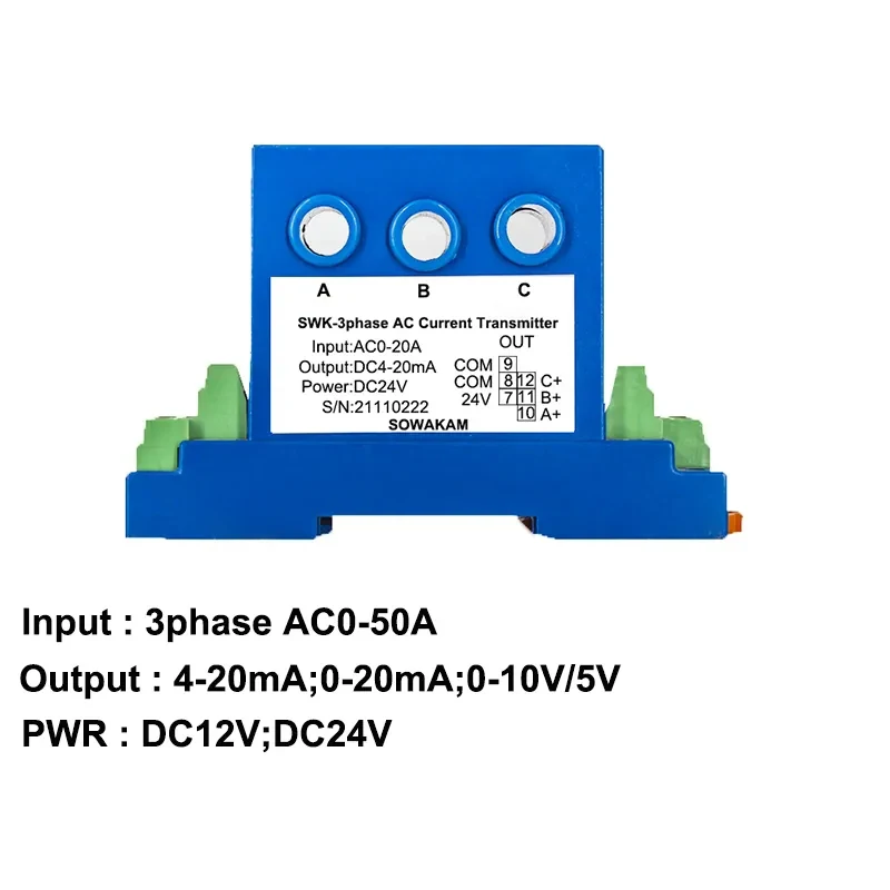 Three Phase Split Core Hall ZA-3A Current Sensor AC Input 0-10V 4-20mA Output Analog Signal Converter Current Transmitter