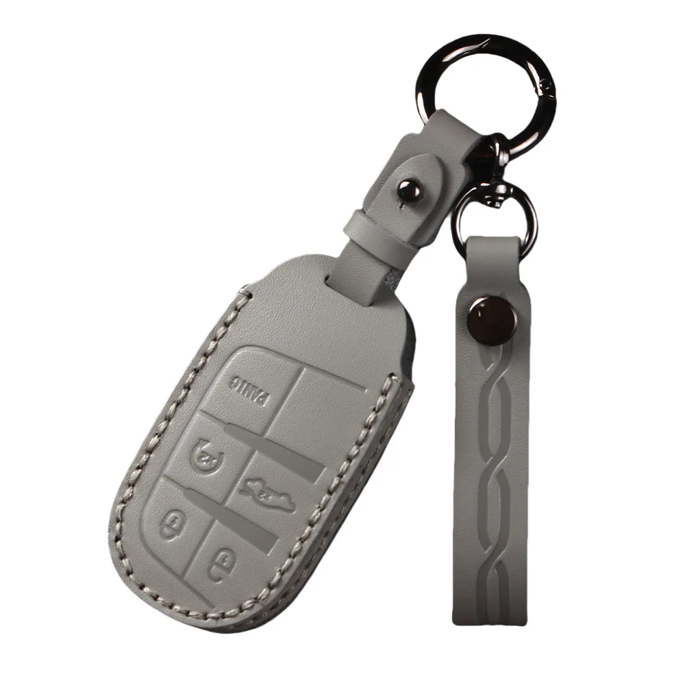 Genuine Leather Car Key Case Cover Bag Shell Fob Holder for Jeep Cherokee Renegade Grand Cherokee Commander Compass Accessories