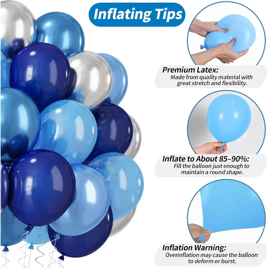 青と銀の風船 50個 12インチ パール ロイヤルネイビーブルー ラテックス パーティーバルーン メタリッククロムシルバー ヘリウムバルーン付き