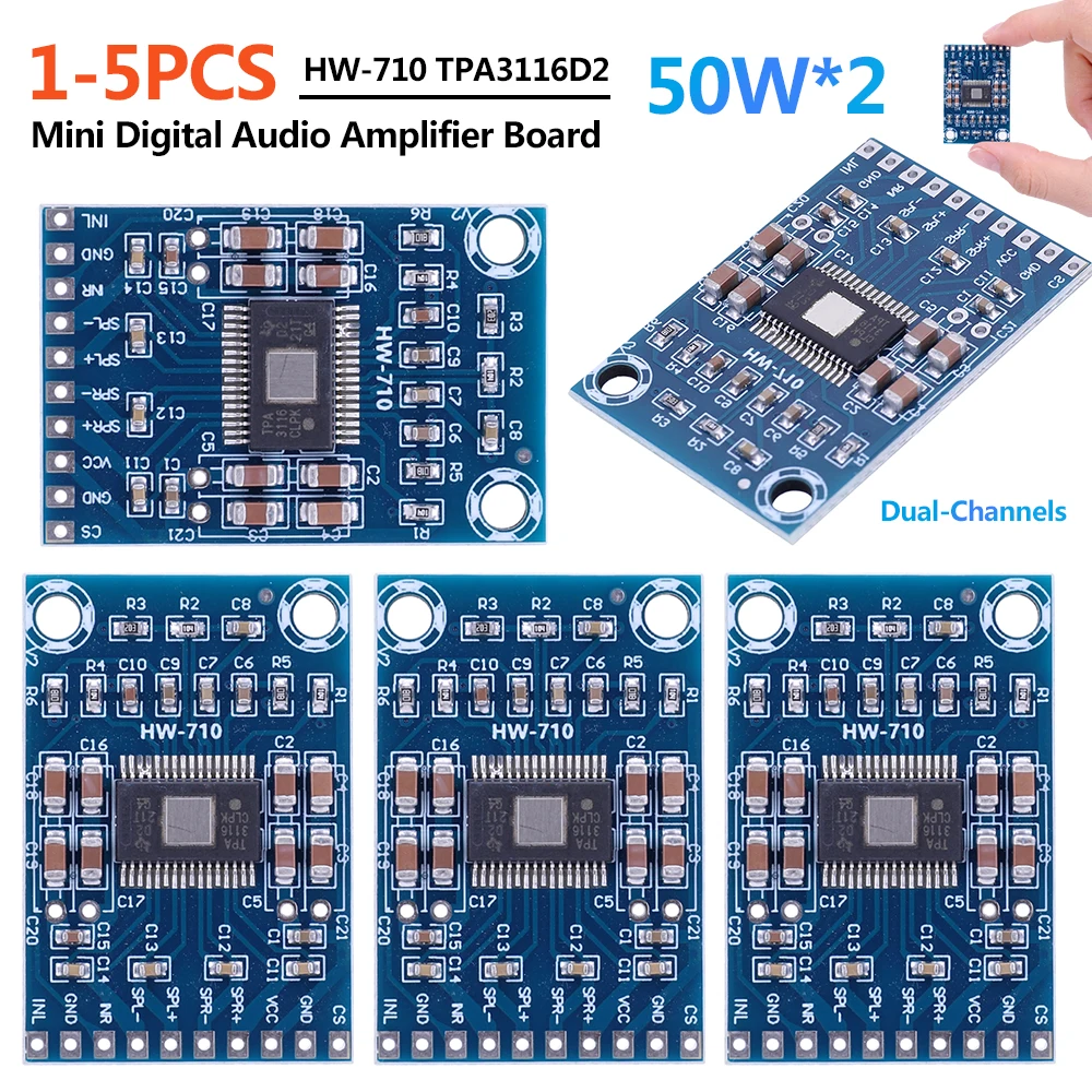 HW-710 TPA3116D2 Mini Digital Audio Amplifier Board DC 12-24V 50W*2 Class D Voice Sound Amplifier Module Two Channels Module