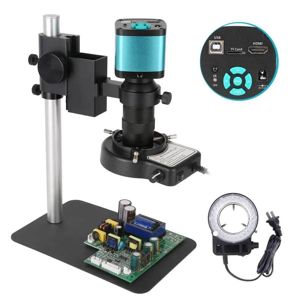 USB HD-MI 48MP Digital Video Microscope Camera for Mobile Phone Repair Electron Microscope Metal Base LED Light Repair Tools