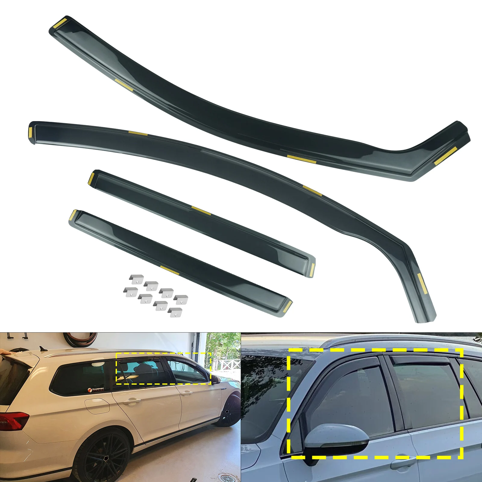 

4pcs Side Window Wind Rain Sun Guard Deflectors For VW Passat B8 3G5 CB5 Estate 2014-2023 Protector Sheet Tint Tea translucent