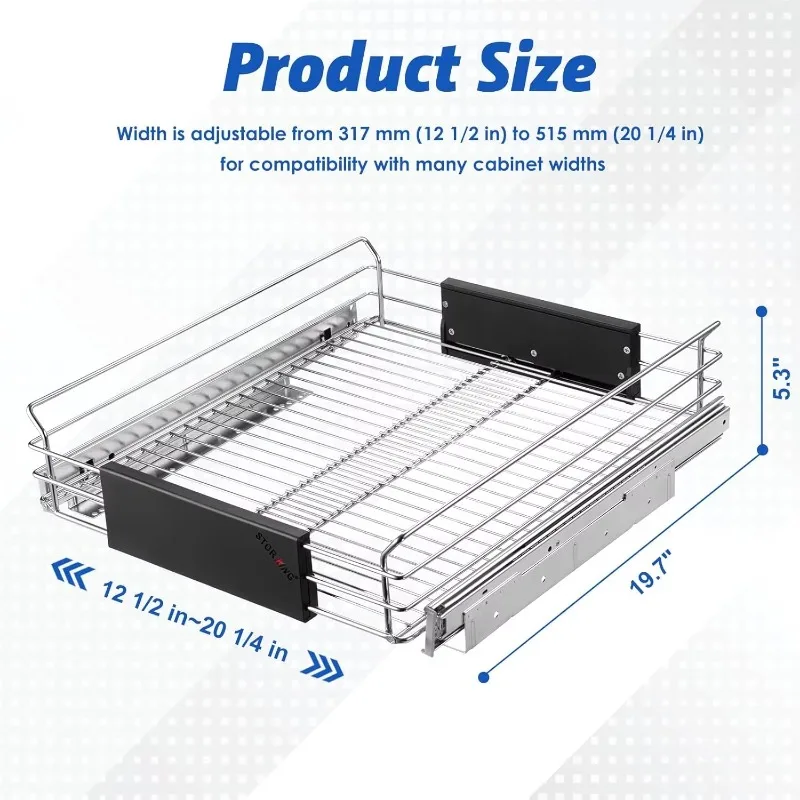 2026 Steel Adjustable Pull-Out Drawer Basket for Kitchen Cabinets