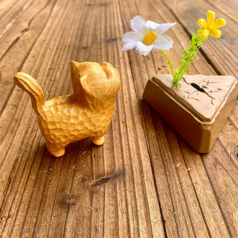 1Pc Houten Kat Ornament Mini Beelden Bureau Miniaturen Micro-Landschap Decoraties Schattige Katten Ambachtelijke Geschenk