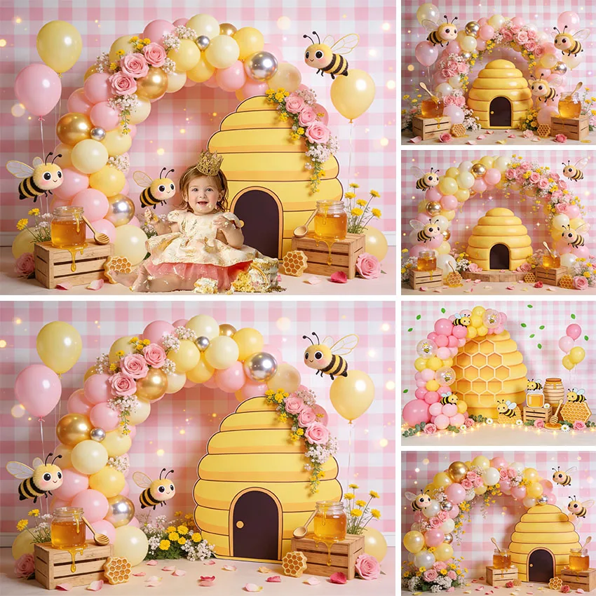 

Фон для фотосъемки на тему Дня пчелы: соты, цветы, воздушные шары, декор для детского дня рождения, фотостудии, портретов и фотосессий с тортом