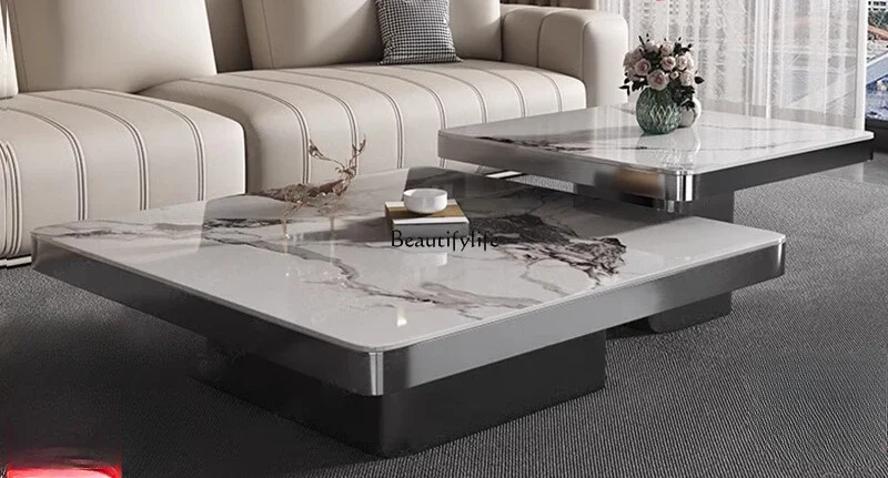 

L*Italian minimalist rock slab high-end suspended coffee table square coffee table