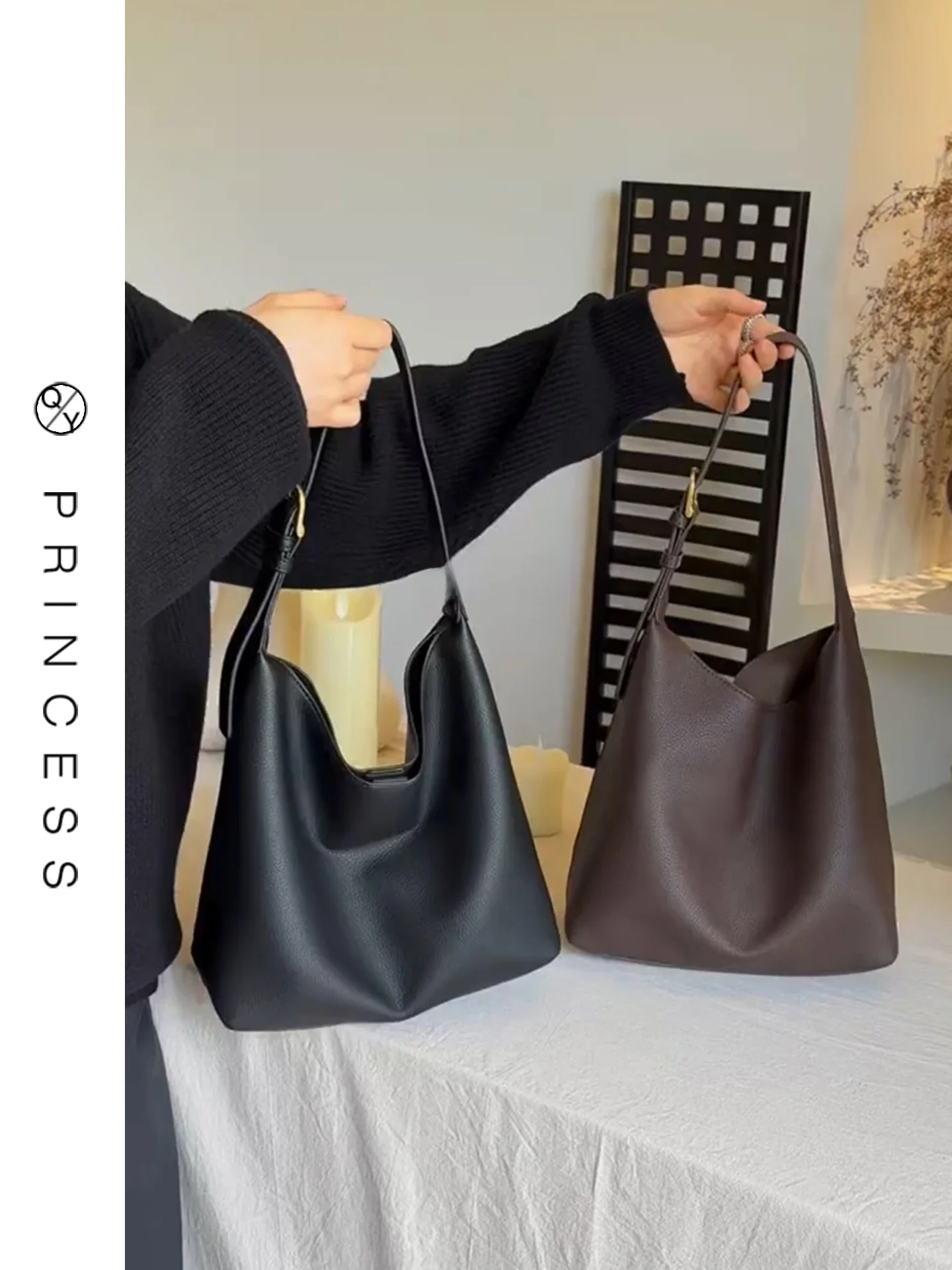 

Универсальная сумка-тоут на одно плечо, женская сумка-мешок из мягкой кожи, большая сумка через плечо Capaci, простой дизайн