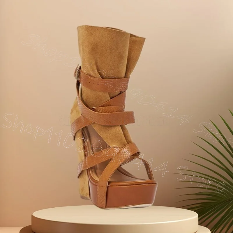 

Brown Belt Fastener Wedges Heel Platform Sandals Boots Buckle Strap Women Shoes Open Toe Party Banquet 2026 Zapatos Para Mujere