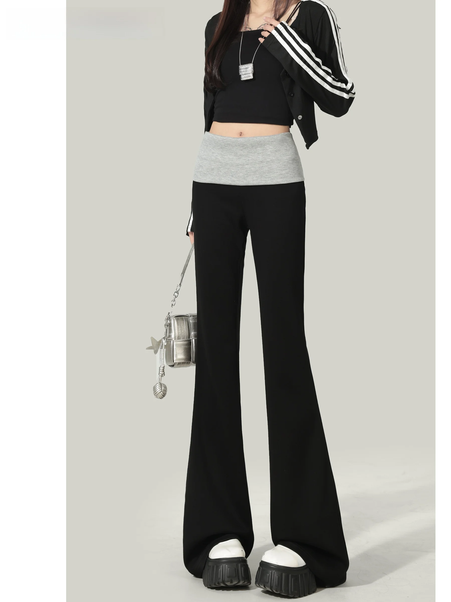 

La Chapelle Bla Casual Yoga Pants Women's High Waist Slimming Spring New Sle Commute Wind Bell Bot ket Design