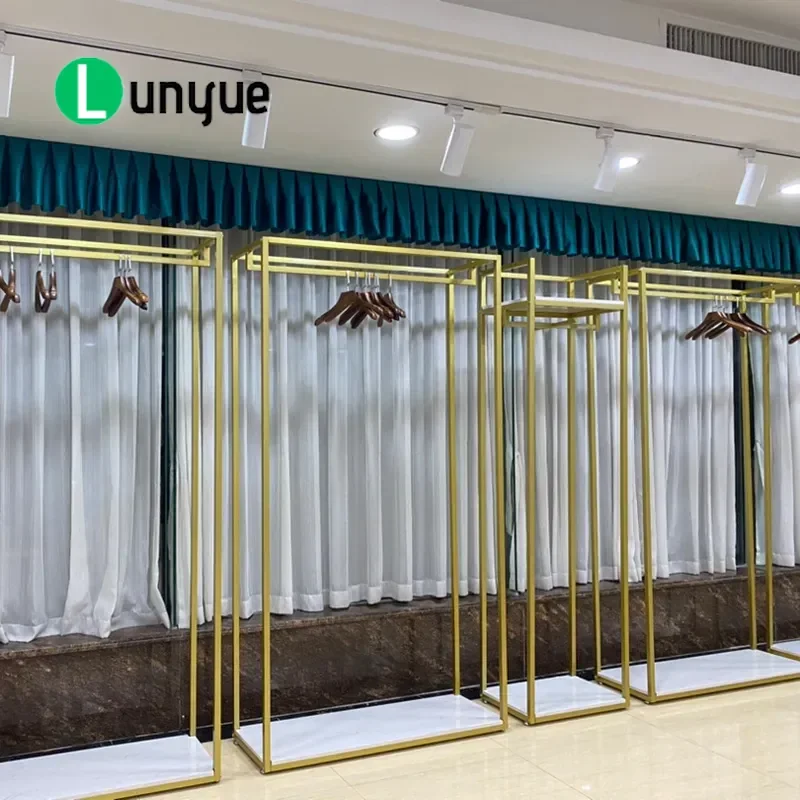 Gold Floor to Ceiling Wedding Dress Rack Wrought Iron High End Display Stand for Clothing Store Studio Photo Shoot Garment