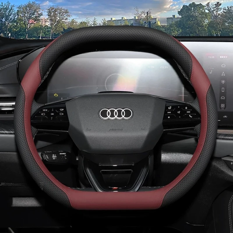Leather Car Steering Wheel Cover for Audi SQ9 SQ7 RS5 E7X A2 E-tron S5 Avant Q5 Q7 2027 Accessories Audi Steering Covers Black