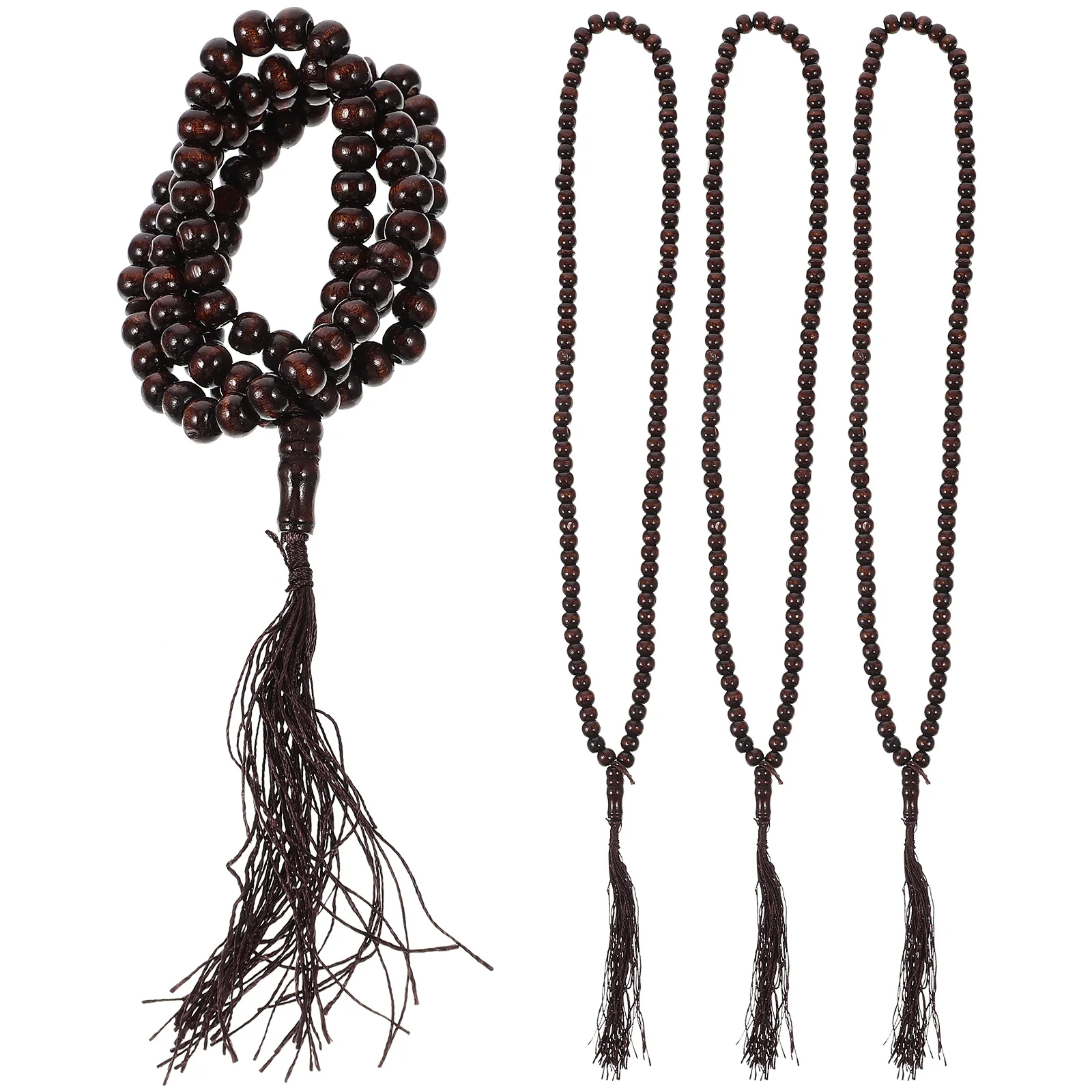 

4pcs Wood Prayer Wood Prayer Beads Tassels H held Rosary Bracelets for Worship Muslim Decoration Exquisite H Chains