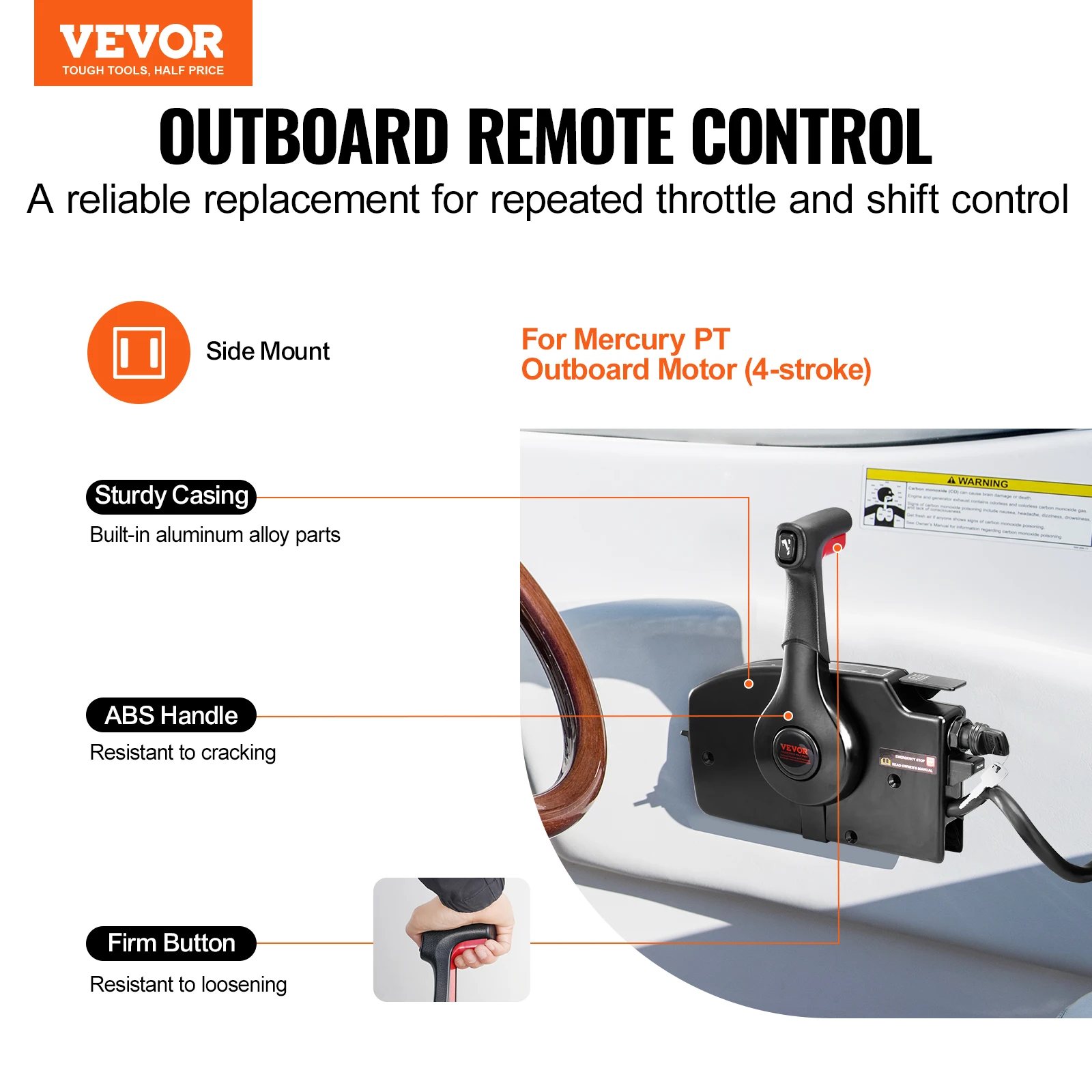 VEVOR Boat Throttle Control Side Mounted Outboard Remote Box for Mercury PT 4Stroke Marine Power Trim Switch Harness Lanyard