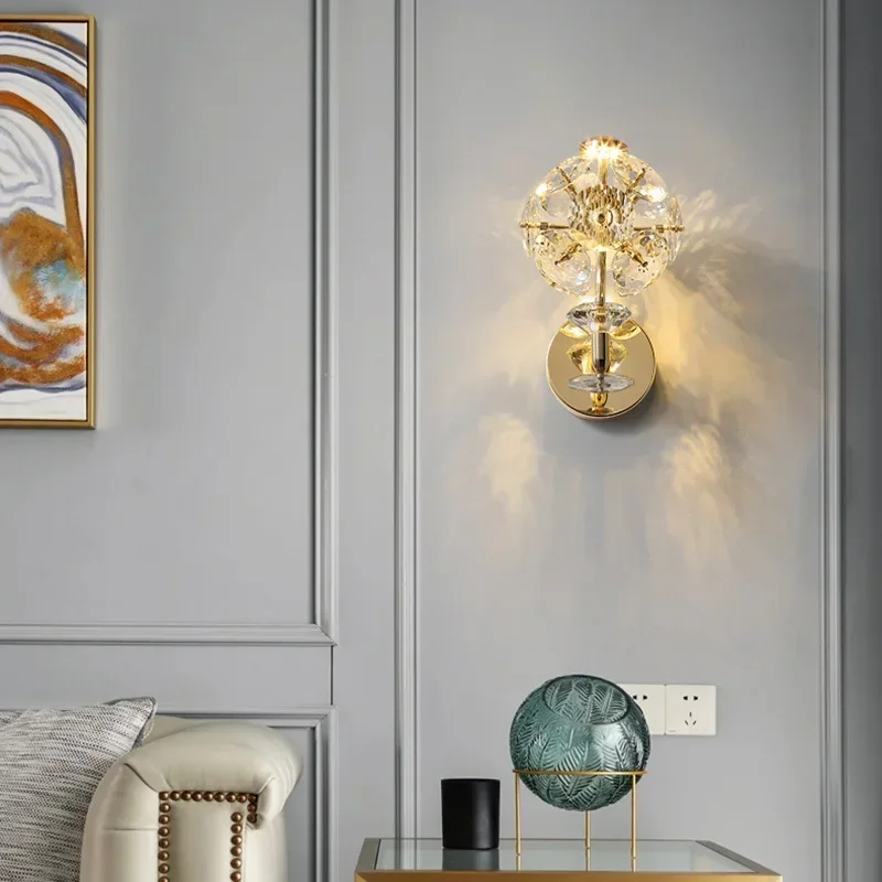 

Modern Crystal Wall Lamp, Nordic Style LED Sconce, Luxury Light for Living Room Bedroom Bedside Aisle Mirror Front Home Decor