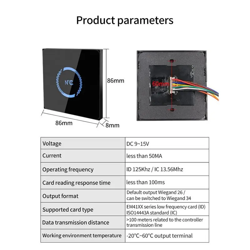 FFYY-جديد ثنائي التردد مقاوم للماء 125 كيلو هرتز + 13.56 ميجا هرتز تردد قارئ بطاقات التعريف بالإشارات الراديوية قارئ التحكم في الوصول WG26/34 إخراج CC86R #6