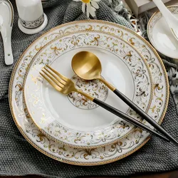2pcs/set, 8+10 inch, bone china dinner set plates and dishes, ceramic buffet dishes for party, porcelain plate chargers, party