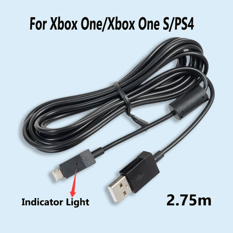 1/2PCS Black Micro USB Charger Cable 1.8m/2.75m with Ferrite Core For Charging PS4 Xbox One & Xbox One S Controllers view 3
