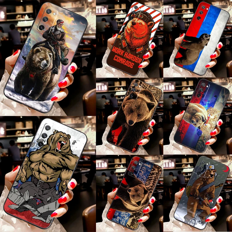 Moscow Russian Flag Bear Case For Samsung Galaxy S25 Ultra S24 S20 S21 S22 S24 FE S9 S10 Plus S23 Ultra Phone Cover