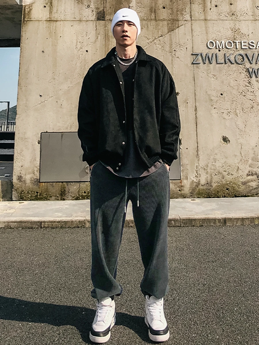 Jaket Suede Tebal Musim Gugur Musim Dingin Terbaru untuk Pria, Model Baseball Trendy Longgar Gaya Retro Amerika untuk Remaja, Lengan Panjang...