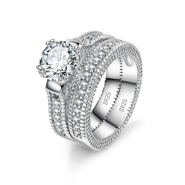 Elegancki zestaw pierścionków zaręczynowych dla par 925 Sterling Silver Color Anniversary Accessory z pełnym błyszczącym kamieniem Cubiz Zircon