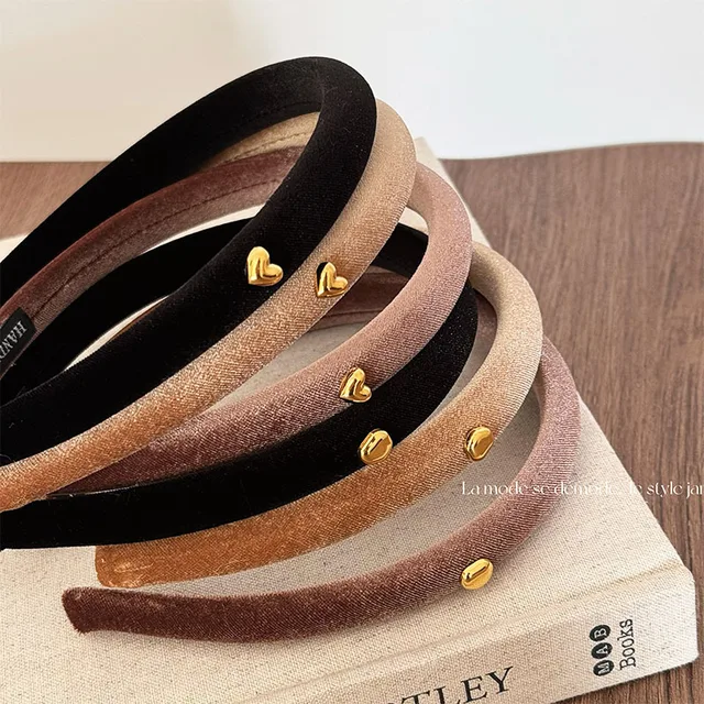 Velvet Gold Love Bean Hair Hoop Narrow Edition Slim Autumn Winter Anti slip Head Hoop High Head Top Vintage HairClip Akcesoria