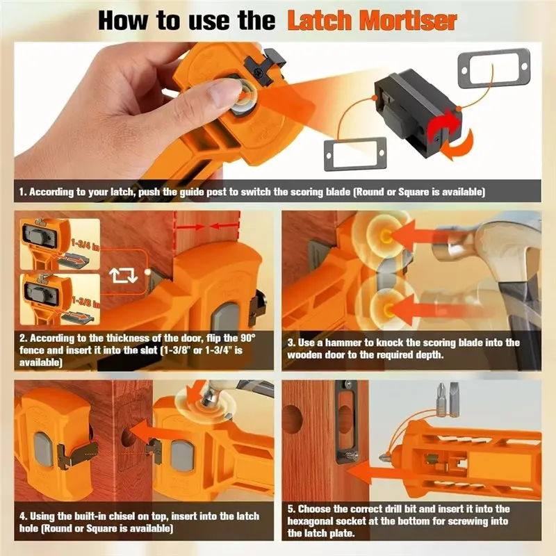 Y42A-Door Hinge Mortiser Guide Door Mount Plastic Door Mortise Tool Stainless Steel Square Or Round Door Installation Kit
