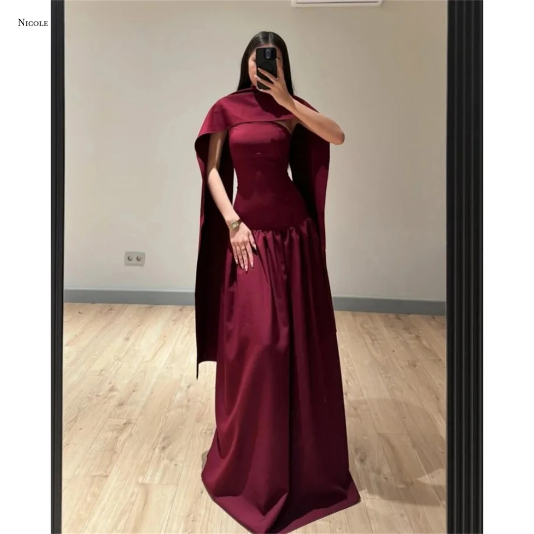 

Nicole Custom Made Dresses Gala Dress Women's Prom Dress Luxury Dresses for Party Line A Satin Cloth Shawl Ball Gowns Evening