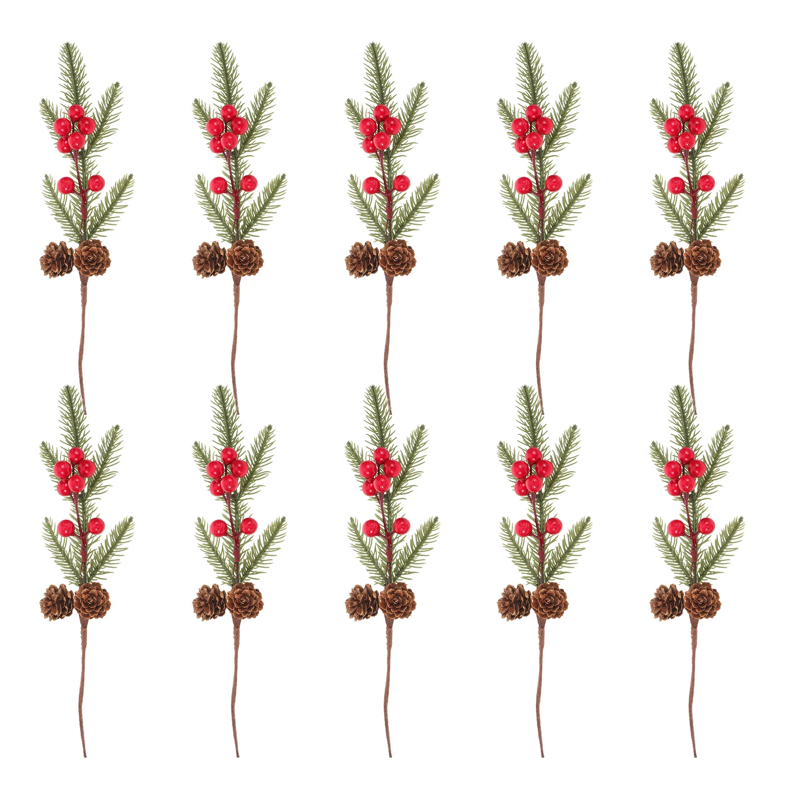 

10 Pcs Simulated Christmas Pine Cones Artificial Branches Home Decor Needles Stems Berry Twig Red Picks Floral Arrangement