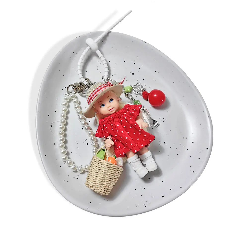 IGNICASE New Korean Idyllic Red Skirt Mini Doll Doll Keychain High-end Girls Bag Pendant Personality Trend Bag Parts Accessories