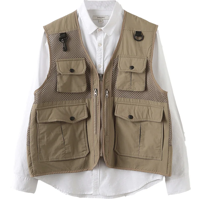 Gilet de loisirs multi-poches pour hommes, frais et fin, maille cousue, redingote, 2023