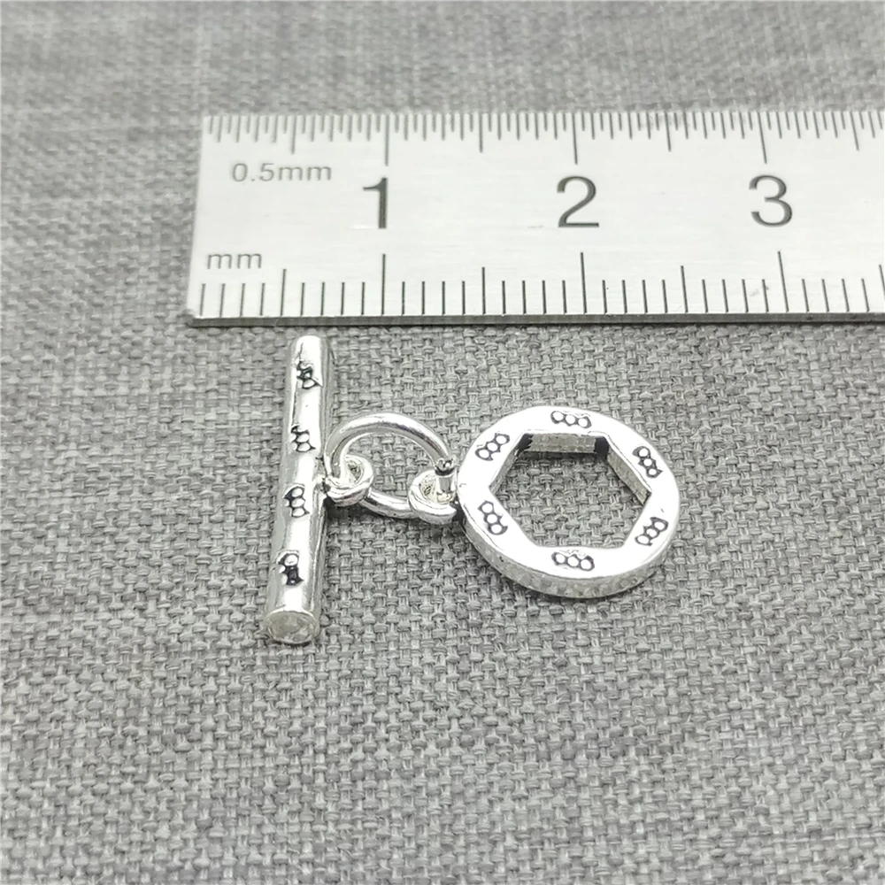 4 Sets 925 Sterling Silver Oxidized Toggle Clasps with Imprint for Bracelet Necklace