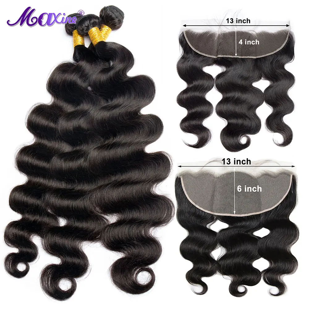 Maxine Body Wave Bundles With 13x6 Frontal Closure 6x6 HD Lace Closure With Bundles Remy Human Hair Bundles With Closure Frontal