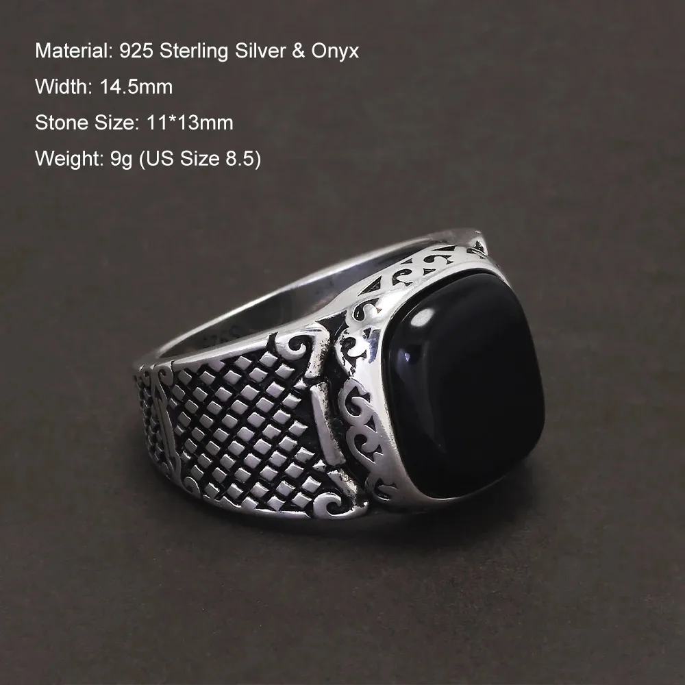 925 Silver Men's Onyx Wedding Band Ring