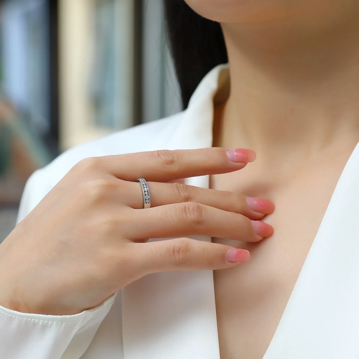 JEWLARA Moissanite Ring Simple Temperament Women, Do Not Fade, Fashionable Stacked 925 Silver Commuting Versatile