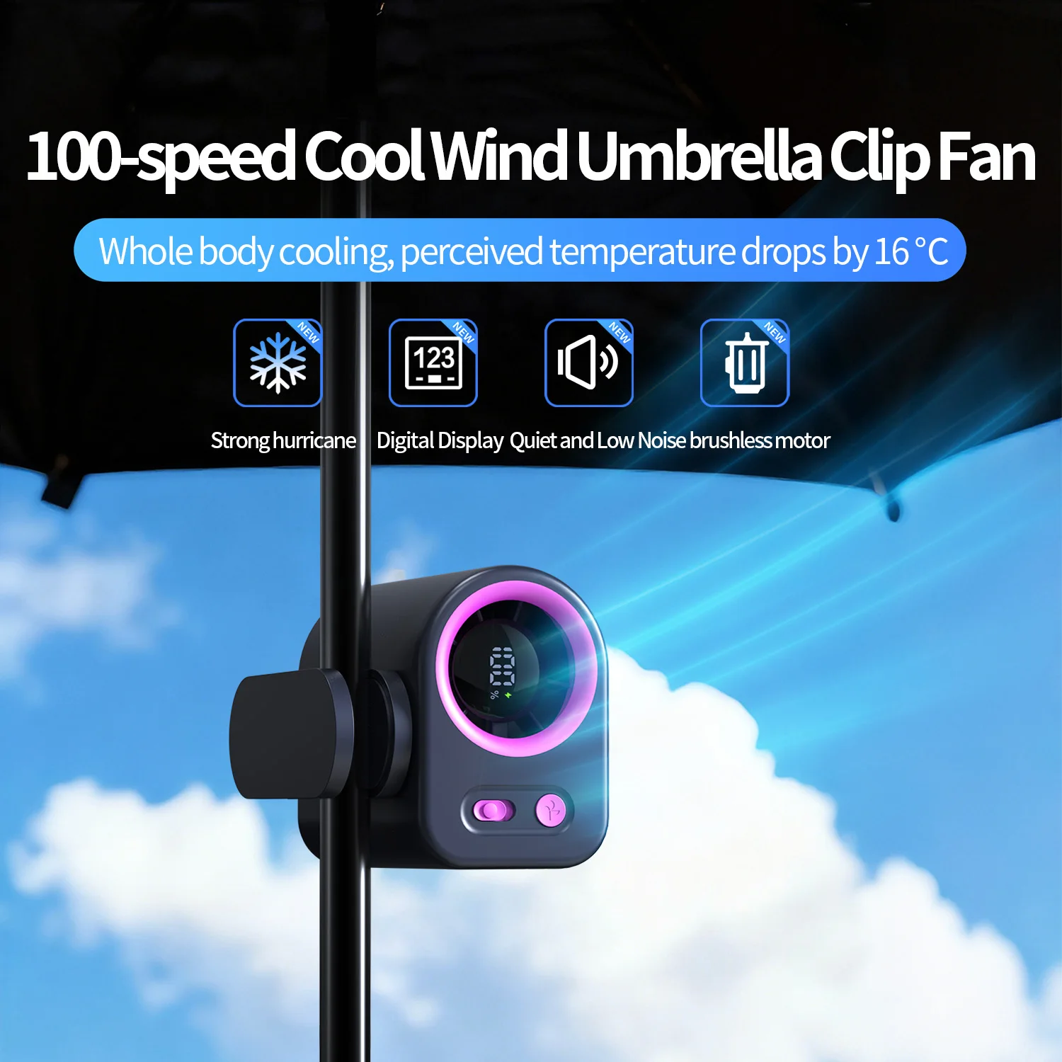 MINISO 20000RPM Waist Clip Fan 3000mAh USB-C Fast Charge Brushless Motor 100Speed 360° Rotate Smart Display Portable Cooling Fan