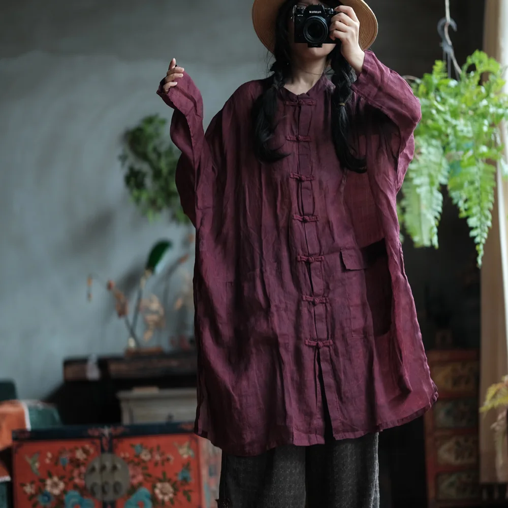 Oversized Cotton Linen Long Shirts Women New Arrival 2024 Autumn Vintage Style Solid Color Loose Female Casual Shirt Dress M128