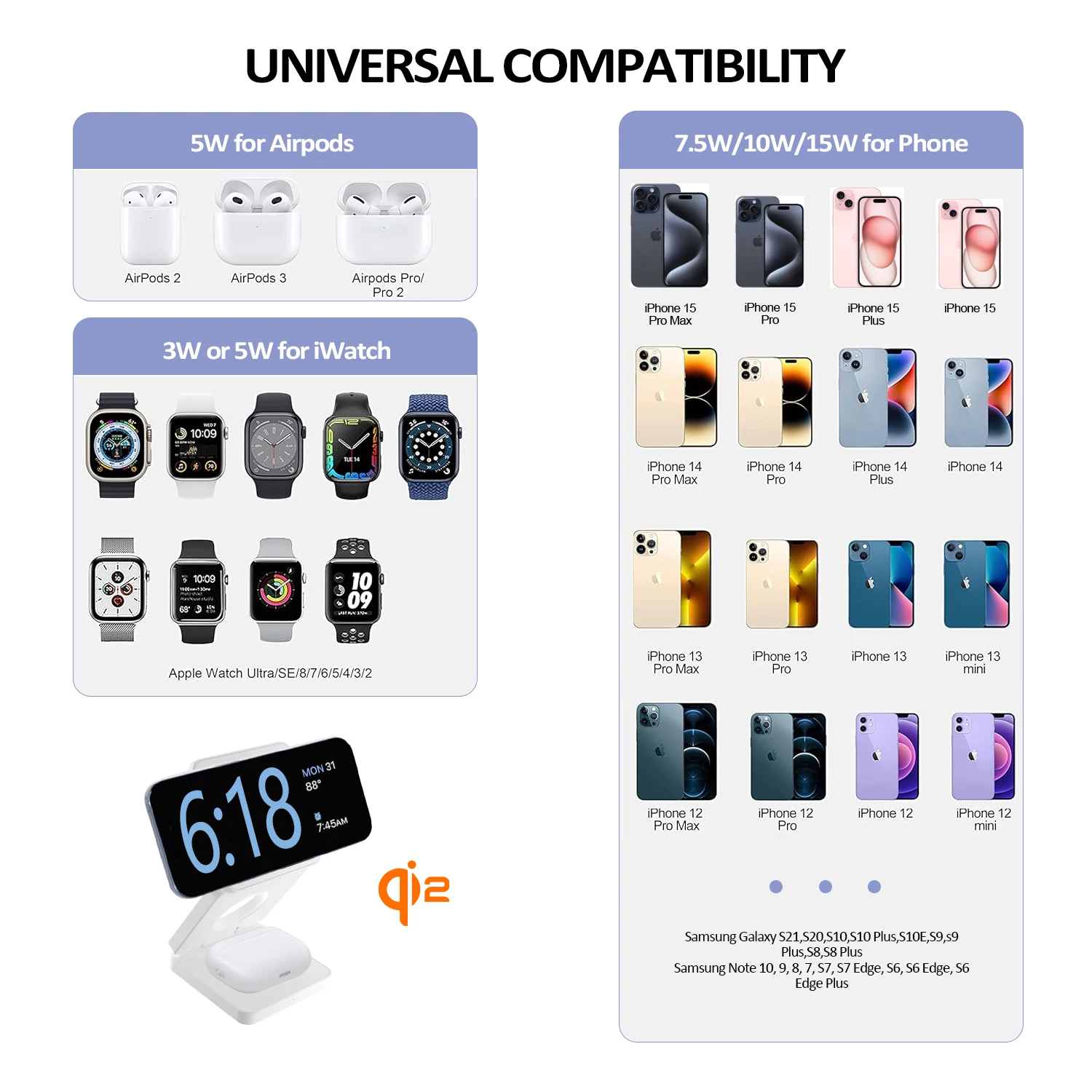 3 in 1 Wireless Charger Qi2 15W For iPhone 16 15 14 13 12 Fast Charging Station For Apple Watch 9 8 7 6 5 for Airpods pro stand - Detail 1