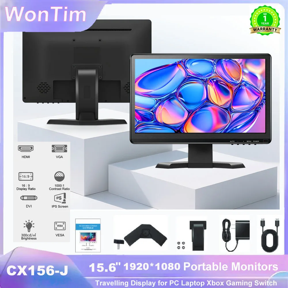 15.6 Inch Portable Touch Monitor Non-touch 16:09 1920x1080 300cd/m2 Gaming Computer Expand Display For XBox PS4/5 Switch Lopto