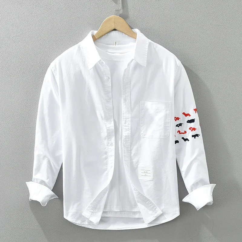 2024 New Long Sleeve Shirt for Men Loose Embroidery Cotton Casual Shirt Men\'s Clothing