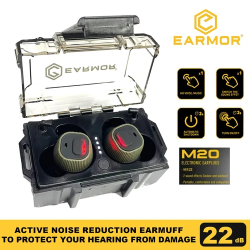 EARMOR M20 tapones para los oídos electrónicos rango de tiro caza protección auditiva auriculares cancelación activa de ruido orejera