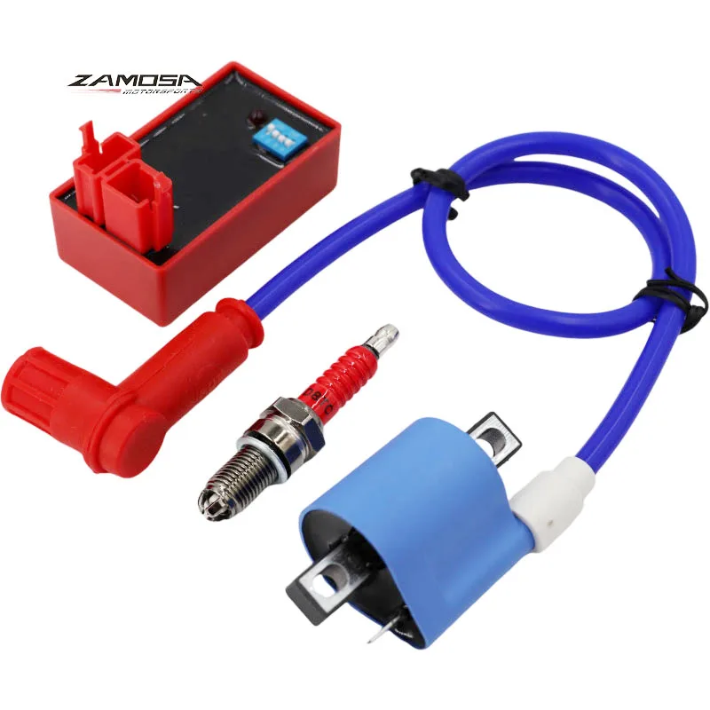 Racing CDI Performance Racing Ignition Coil Spark Plug Cap Set for 50cc 125cc 150cc 200cc D8TC ATV Quad Dirt Pit Bike Motorcycle