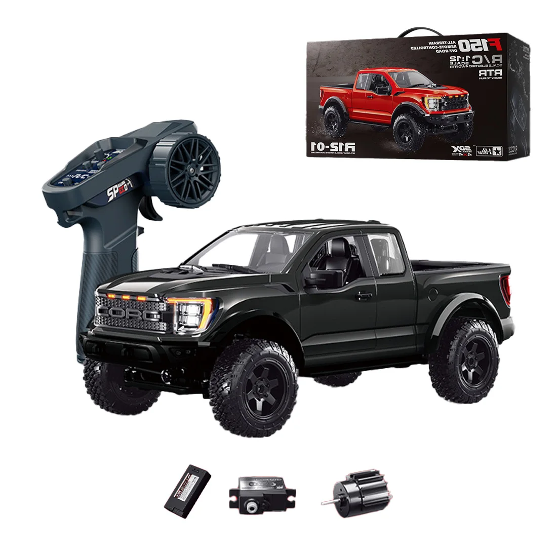 R12 1:12 Scale 4WD Remote Control Off-Road Pickup Truck 2.4G Proportional Large RC Crawler with Full LED Simulation Lights Car